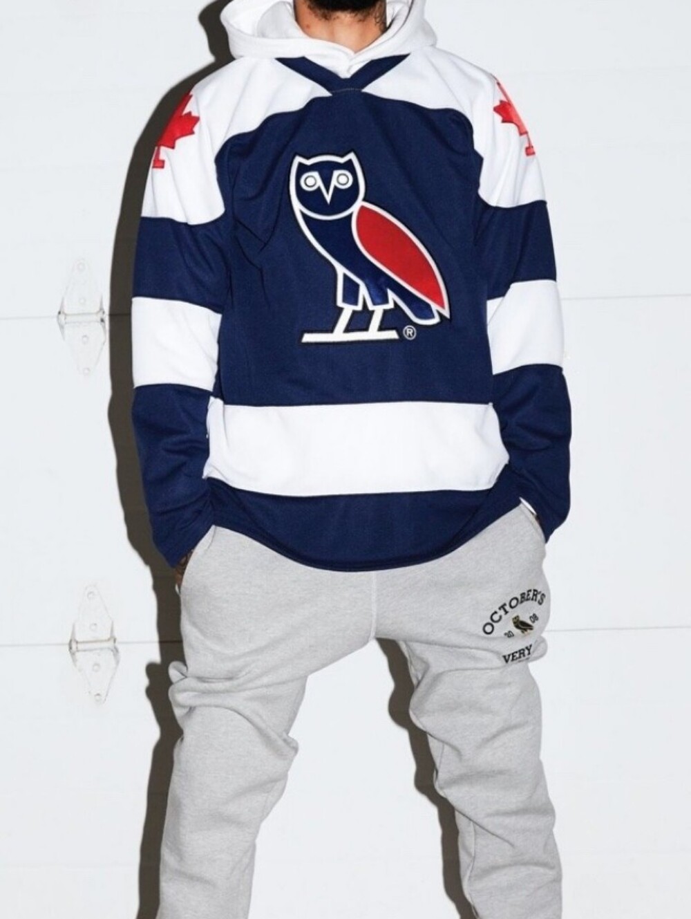 NWOT Drake OVO Navy, White & Red Hockey Jersey with Owl Crest